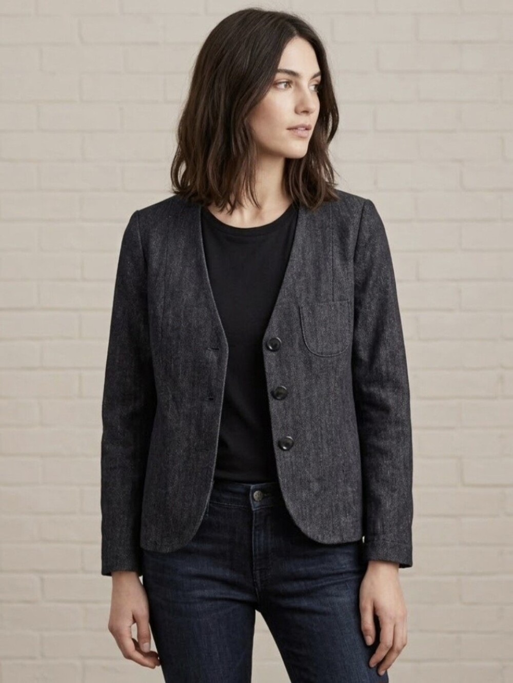 Y2K Marc by Marc Jacobs Navy Textured V-Neck Button Jacket